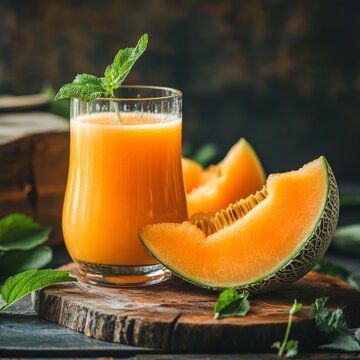Sweet melon elixir on earthy canvas.