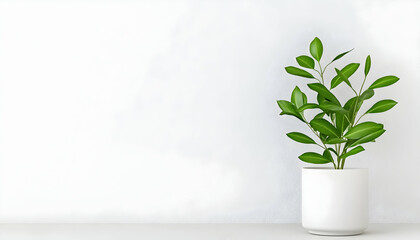 Minimalist plant in a white pot against a plain white background