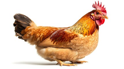 Fototapeta premium Portrait of a funny chicken side view isolated