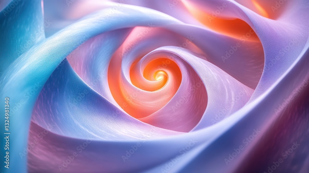 Poster Colorful abstract swirl of fabric showcasing intricate patterns and gradients reminiscent of a flower petal, evoking a sense of elegance and beauty