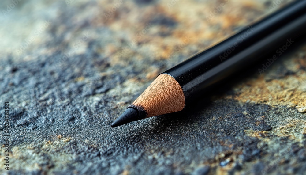 Aufkleber close-up of a sharpened black pencil resting on a textured surface indicating creativity and potenti