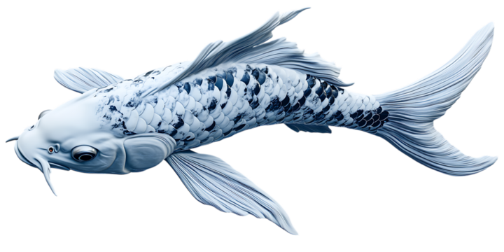 single koi fish with intricate scales and flowing fins, isolated, transparent background - Powered by Adobe