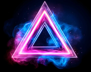 Neon triangles, glowing geometric shapes, vibrant colors, abstract background