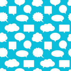 Speech bubbles. White elements on blue background. Vector seamless pattern.