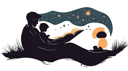 World Father’s Day PNG file transparent background – A father reading a bedtime story to his child