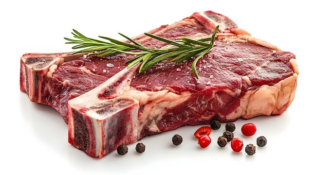 Fresh T-bone steak beef on white background