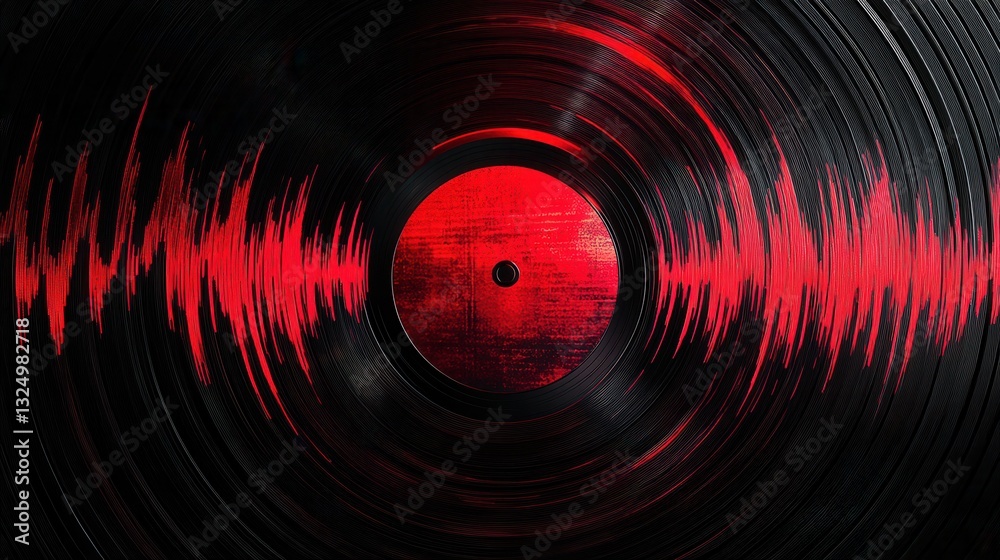 Aufkleber vinyl record texture features black and red soundwave ripples highlighting rhythmic design with gold