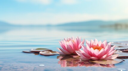 Beautiful lotus flower on the water with copy space for background