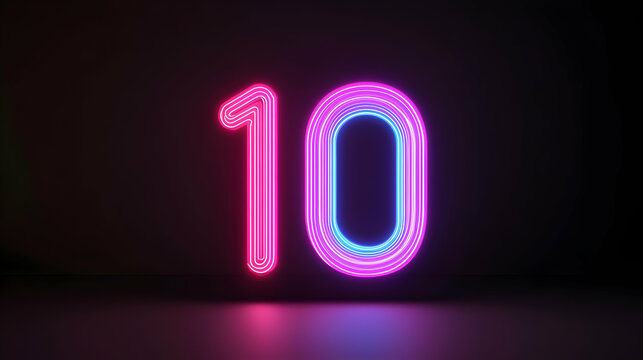 Pink And Blue Neon Number Ten Glowing On A Dark Background In A Futuristic Modern 3D Rendered Design