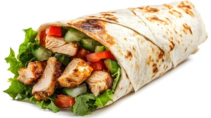 A Shawarma pita roll with chicken isolated