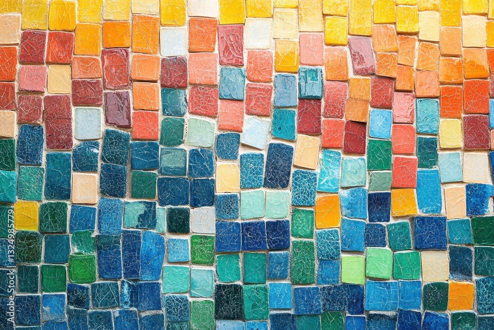 Poster colorful mosaic artwork featuring various shades and shapes created with glass pieces, showcasing ar