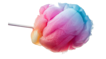 Rainbow cotton candy on stick with transparent background