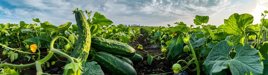 thriving cucumber field with fresh green produce