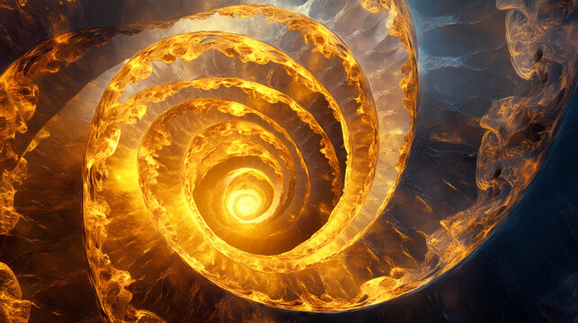 Mesmerizing glowing spiral of light and energy creating a captivating cosmic and ethereal visual experience. Hypnotic Lumens. Illustration