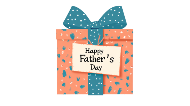 World Father’s Day PNG file transparent background – Flat illustration of a gift box with "Happy Father's Day" text