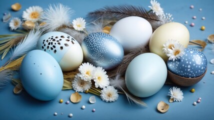 Obraz premium Easter eggs on blue pastel background