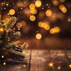 Winter holiday theme with Xmas decor on wood.