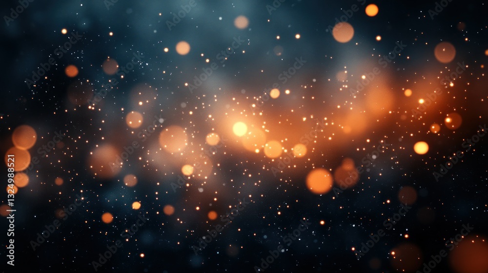 Wall mural glowing orbs float in dark sky, creating an ethereal background with light