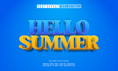 Editable Hello Summer text effect with a fun and vibrant style. Perfect for seasonal designs, posters, and creative projects
