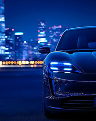 Obraz premium Sleek electric vehicle at night in city