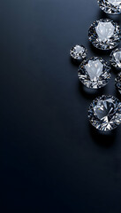 Fototapeta premium Sparkling diamonds clustered on dark backdrop