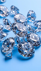 Sparkling diamonds cascade against a vibrant blue backdrop