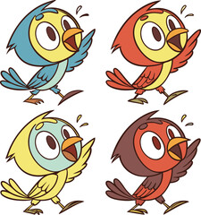 Cute Cartoon Birds Vector Set