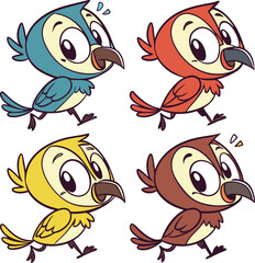 Cute Cartoon Birds Vector Set