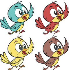 Naklejka premium Cute Cartoon Birds Vector Set