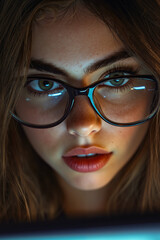 Fototapeta premium A woman wearing glasses looking at a computer screen