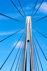 Low Angle View Of Suspension Bridge Against Clear Blue Sky,Helgelandsbrua, Norway
