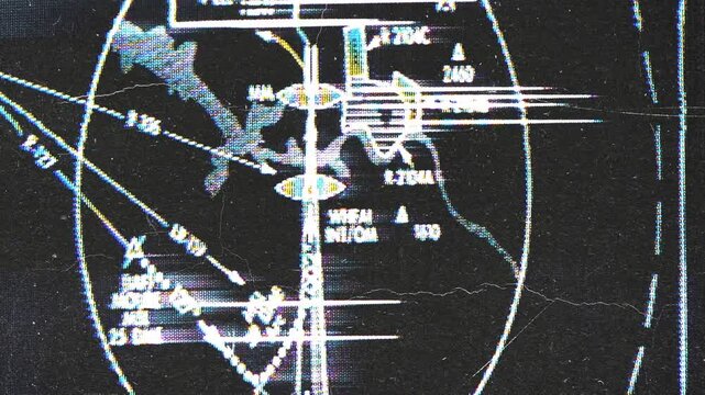 High-tech animated radar screen with scanning motion, data overlays, and futuristic interface. Ideal for video effects, tech visuals, or military and aerospace concepts.