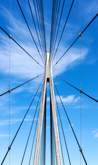 Low Angle View Of Suspension Bridge Against Clear Blue Sky,Helgelandsbrua, Norway