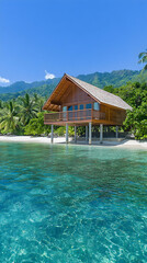 Obraz premium Tropical beach hut over turquoise water