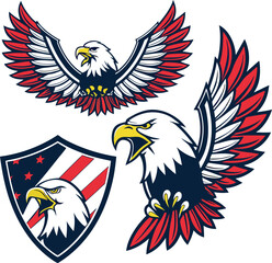 American eagle head USA flag mascot logo design