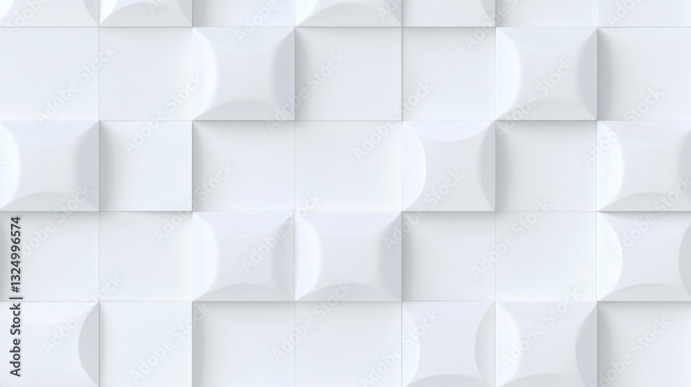 Poster white seamless geometric pattern forming a three dimensional surface with concave squares creating a