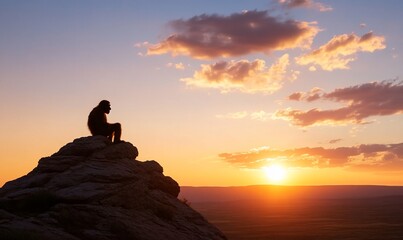Primate Silhouette at Sunset