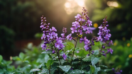 Obraz premium Purple Flowers Sunrise Dew Drops Nature Photography