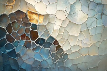 Abstract mosaic pattern with irregular, multicolored stone shapes and grout lines.