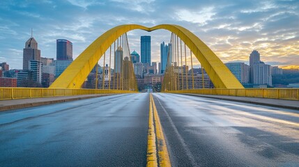 Obraz premium Yellow Bridge with cityscape