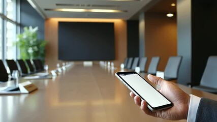 A reminder notification from a phone in a blurred boardroom setting - Powered by Adobe