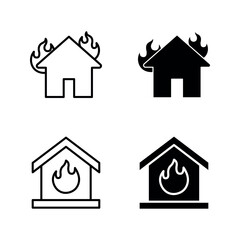fire house icon set color editable on white background