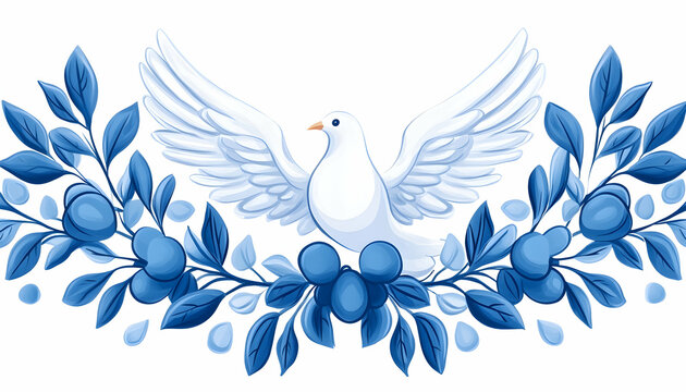 White dove surrounded by blue floral sprigs