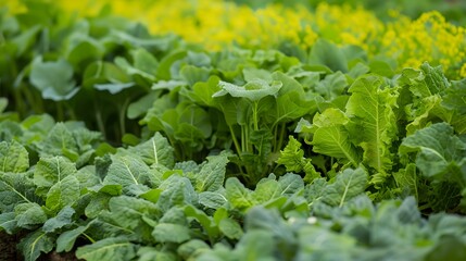 lush mustard green field with dense leafy growth