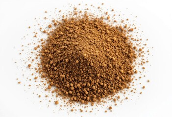 Pile of Brown Powder on White Background Close Up Studio Shot