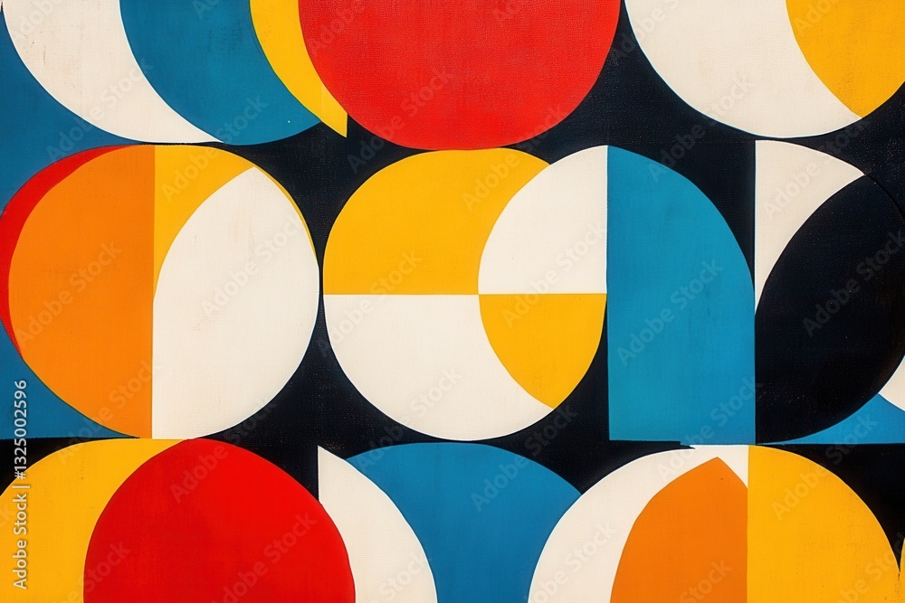 Poster Vibrant geometric pattern of interlocking circles in bold primary colors showcasing modern design elements