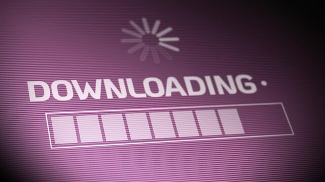 A blue stylized view of a computer progress bar downloading from 0% to 100%. Transfer FTP software update concept.  	