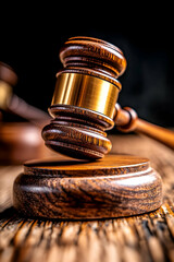 Wooden gavel on a stand, symbolizing justice