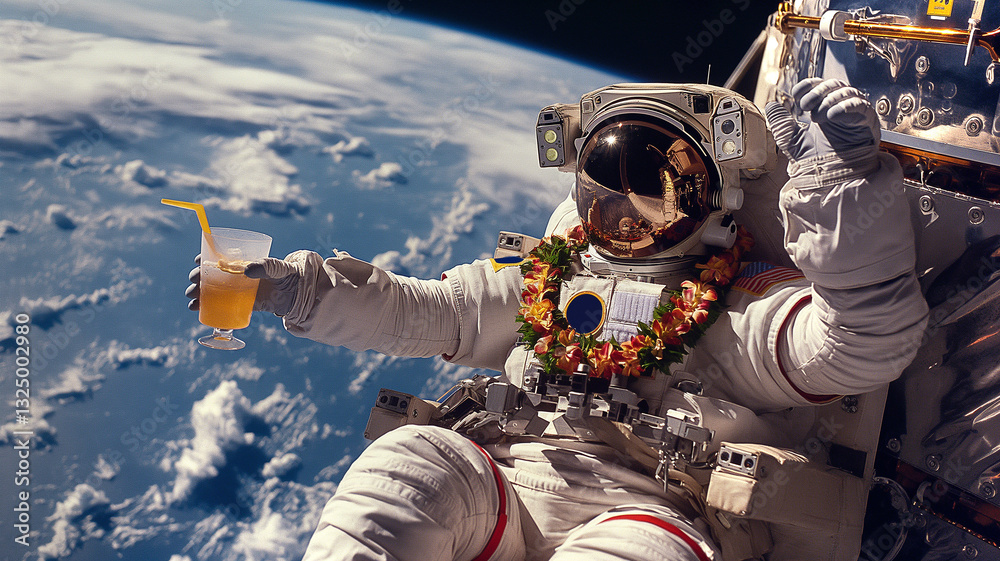 Aufkleber This Astronauts enjoy refreshments and relaxation while floating in zero gravity above Earth.