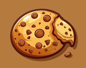 chocolate chip cookie with a bite taken out, on a warm brown background.